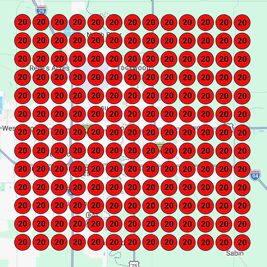 Heat map showing position 20+ across entire market before optimization